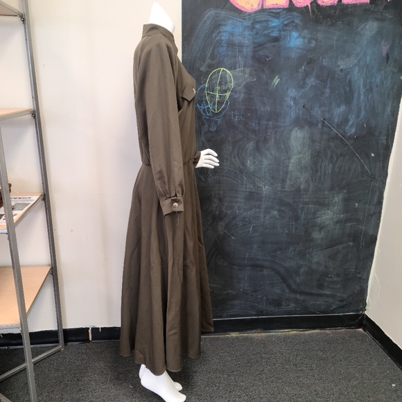 Vintage Military Green Wool Dress - Picture 9 of 10